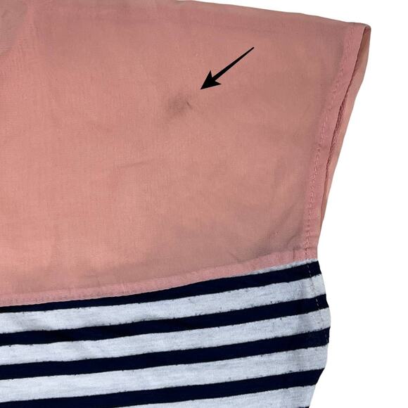 Charming Charlie Sleeveless Stripe Tee Shirt Blouse Sheer Peach Chiffon Shoulder - Picture 3 of 11